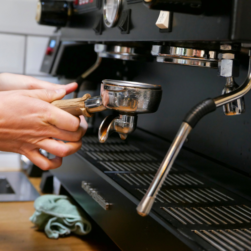 closeup of a commercial being used by a barista